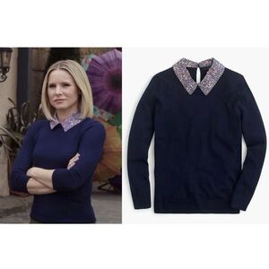 ASO Eleanor The Good Place J Crew Tippi Liberty Sweater Womens XXS Blue Preppy